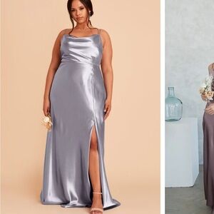 Birdy Grey Silver Maxi Gown with Slit and Spaghetti Straps